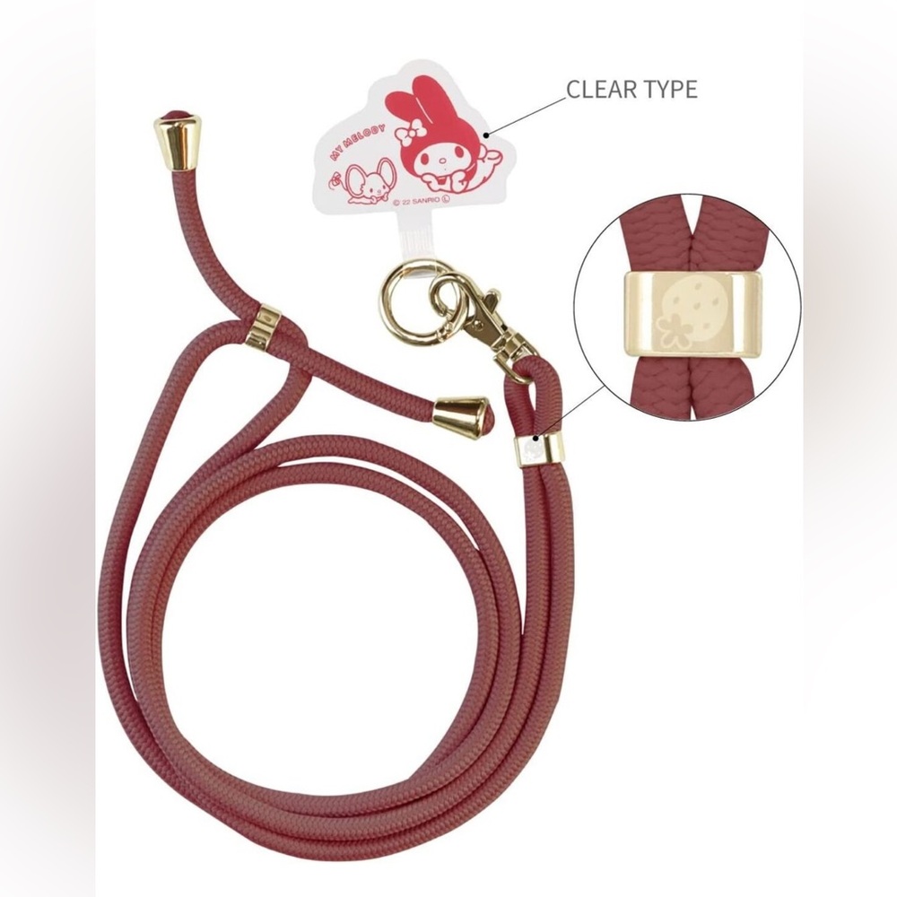 🌻 Sanrio My Melody Burgundy Phone Strap Neck Lanyard with Gold Accents